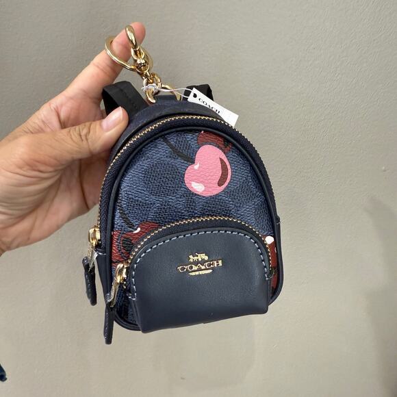 Coach CZ086 Mini Court Backpack Bag Charm In Signature Canvas With Cherry Print - Picture 8 of 16